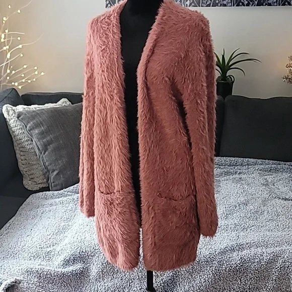 🐰 Free People Fuzzy Open Front Cardigan - Pink - Picture 3 of 15